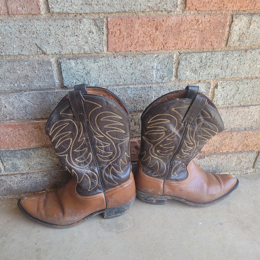 Vintage Acme Boots Mens‎ Size 9.5D Brown Western Cowboy Leather Two Tone USA 90s